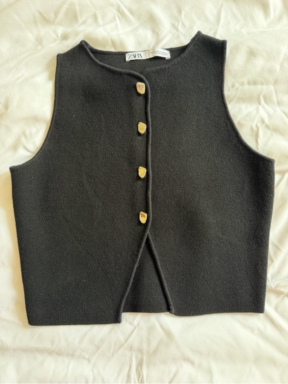 Zara Black Sleeveless Vest with Gold Buttons